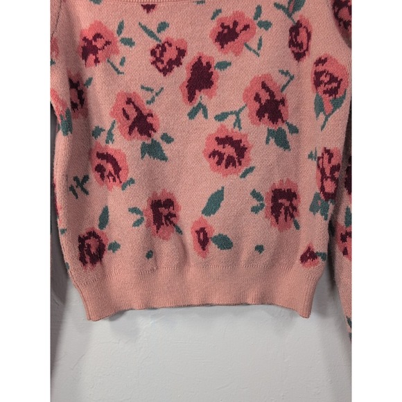Willow & Wind Women's Floral Rose Sweater Cropped Puff Sleeve Medium Scalloped‎ - Picture 3 of 7